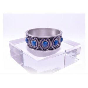 Neiman Marcus Lee Angel Silver Enamel Stone Crystal Cuff Bracelet NWT 258